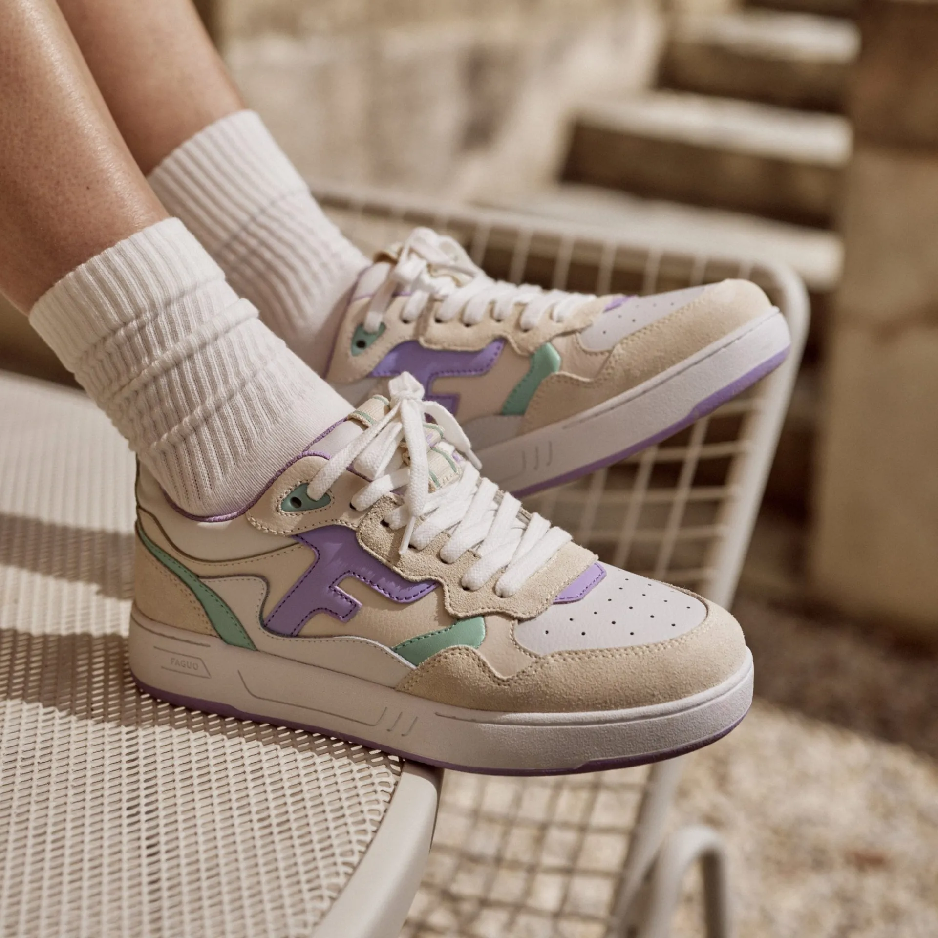 Best Sale FAGUO Baskets basses blanches & violet clair